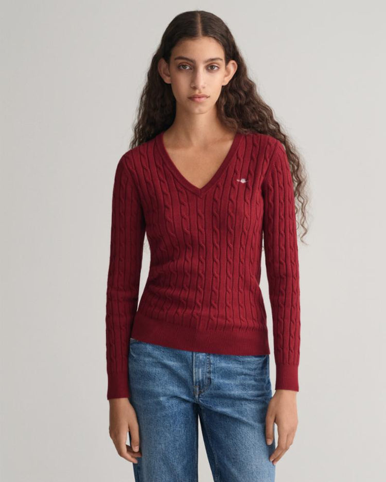 Gant Apparel Womens STRETCH COTTON CABLE V 604/PLUMPED RED