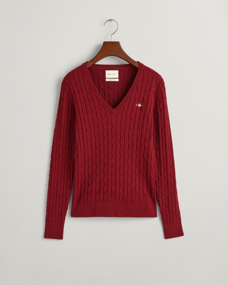 Gant Apparel Womens STRETCH COTTON CABLE V 604/PLUMPED RED