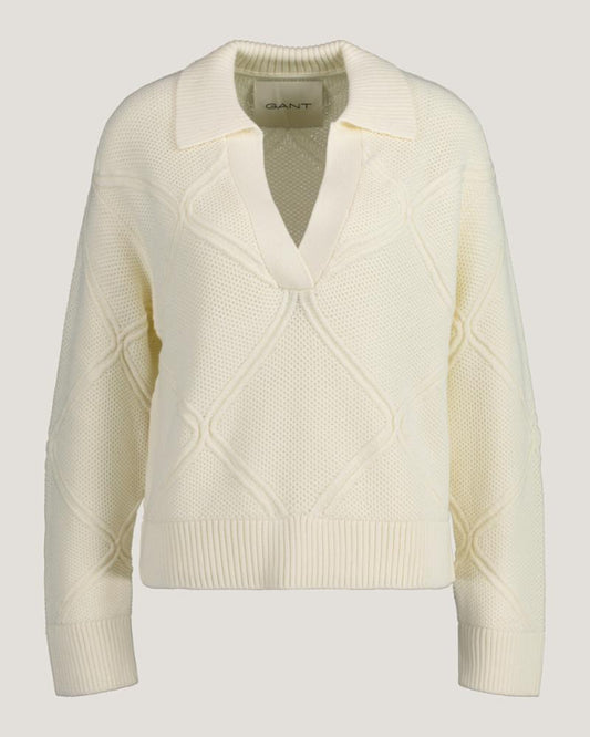 Gant Apparel Womens TEXTURE KNIT RUGGER 130/CREAM