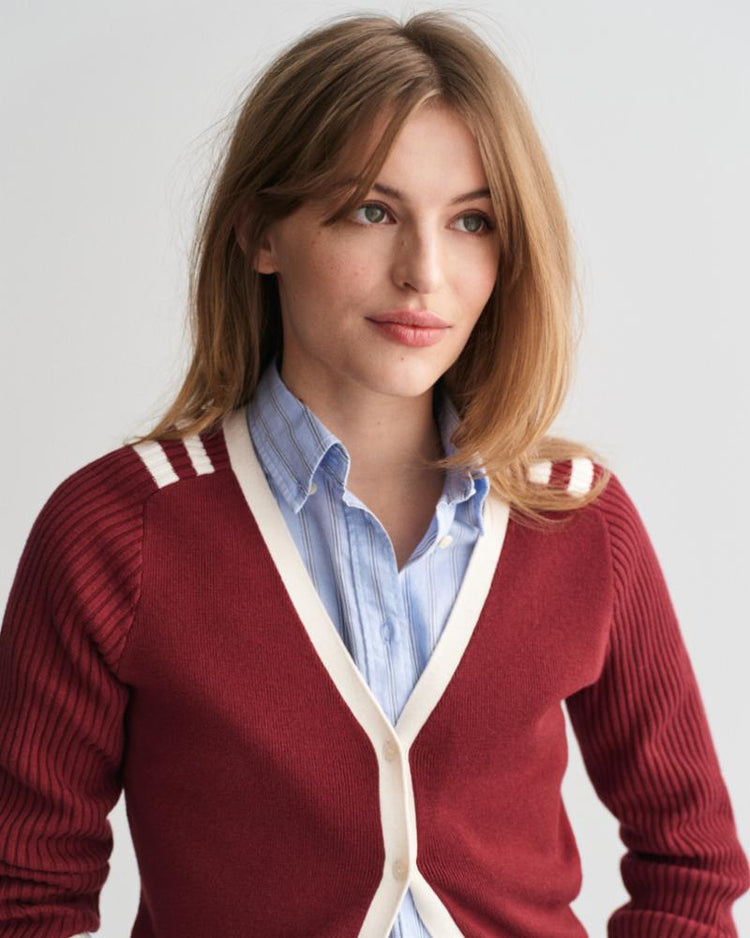 Gant Apparel Womens CONTRAST DETAIL V NECK CARDIGAN 604/PLUMPED RED