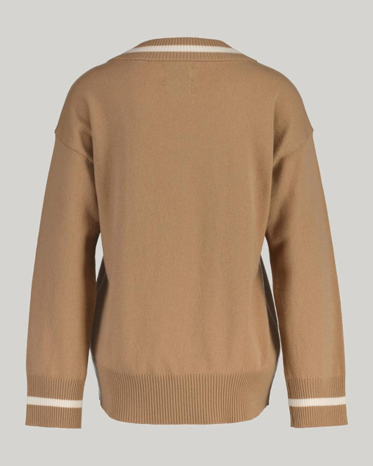 Gant Apparel Womens SUPERFINE LAMBSWOOL CONT V NECK 269/CARAMEL BEIGE