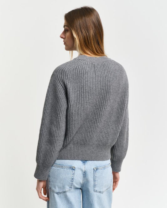 Gant Apparel Womens RIB KNITTED C NECK 093/GREY MELANGE