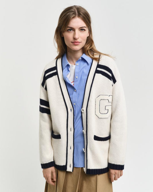 Gant Apparel Womens GANT VARSITY V NECK CARDIGAN 130/CREAM