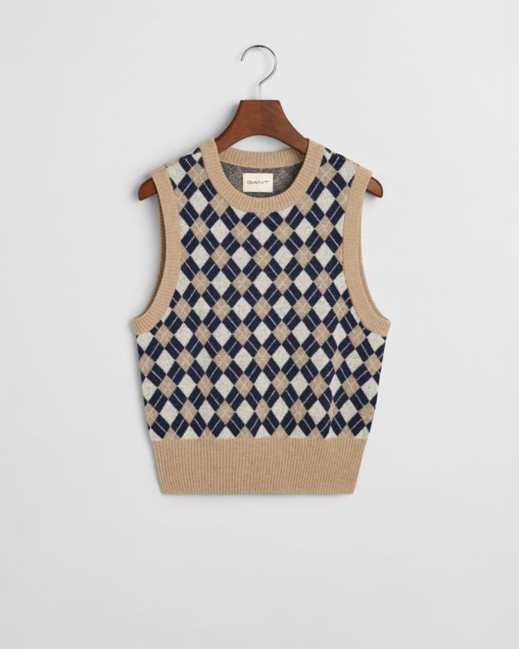 Gant Apparel Womens ARGYLE C NECK VEST 269/CARAMEL BEIGE