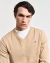 Gant Apparel Mens CLASSIC COTTON V NECK 296/KHAKI MELANGE