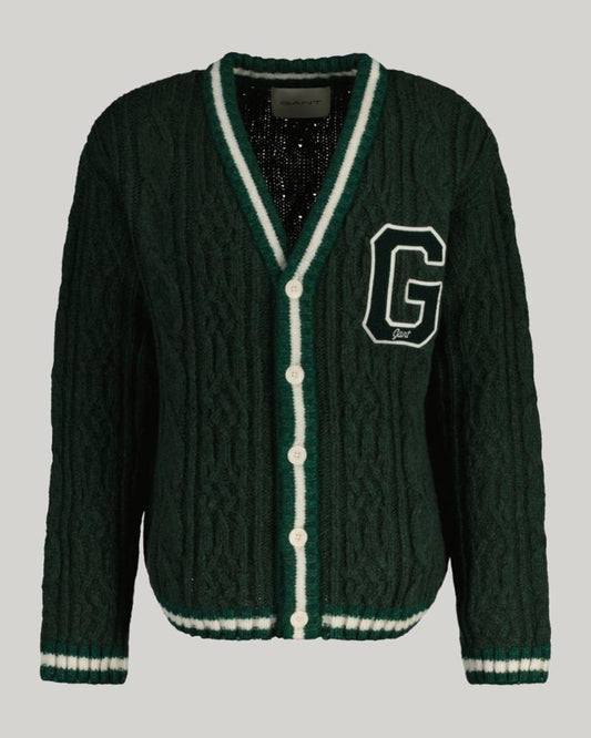 Gant Apparel Mens SEASONAL G CABLE V NECK CARDIGAN 374/TARTAN GREEN