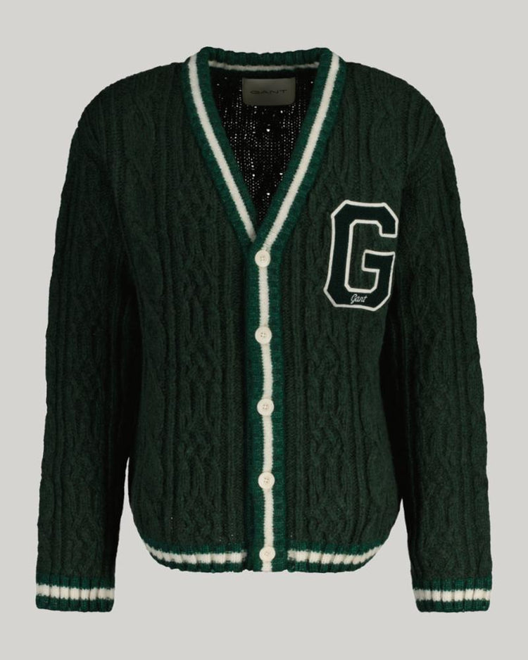 Gant Apparel Mens SEASONAL G CABLE V NECK CARDIGAN 374/TARTAN GREEN