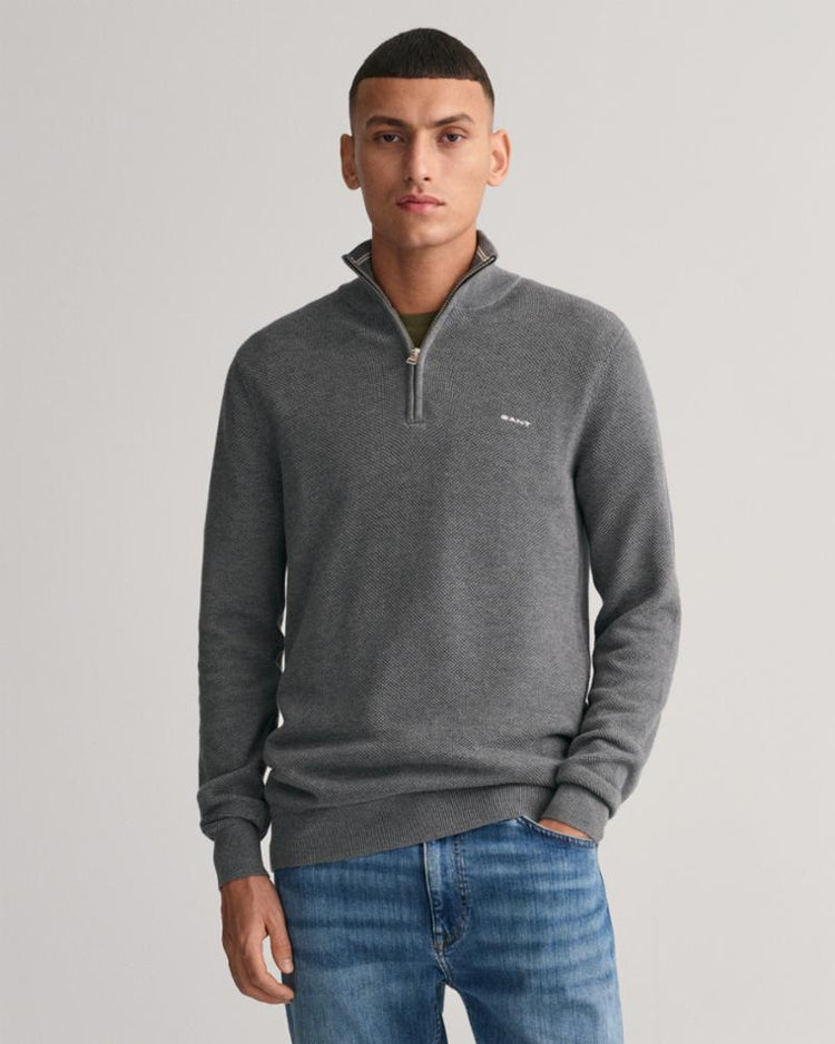 Gant Apparel Mens COTTON PIQUE HALFZIP 92/DARK GREY MELANGE