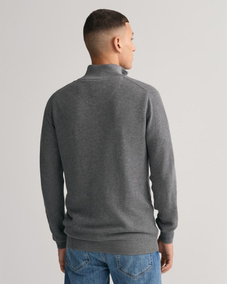 Gant Apparel Mens COTTON PIQUE HALFZIP 92/DARK GREY MELANGE