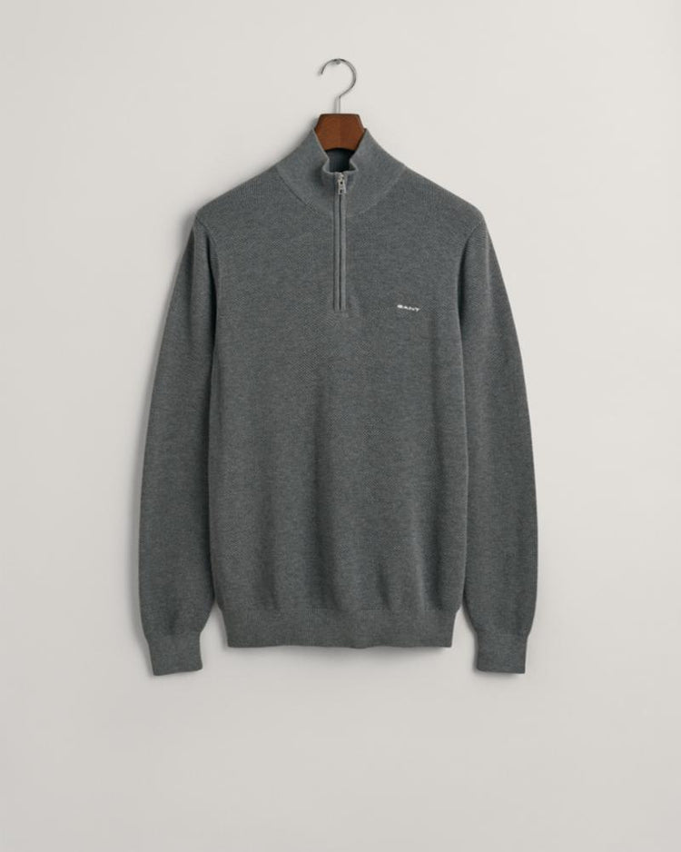 Gant Apparel Mens COTTON PIQUE HALFZIP 92/DARK GREY MELANGE