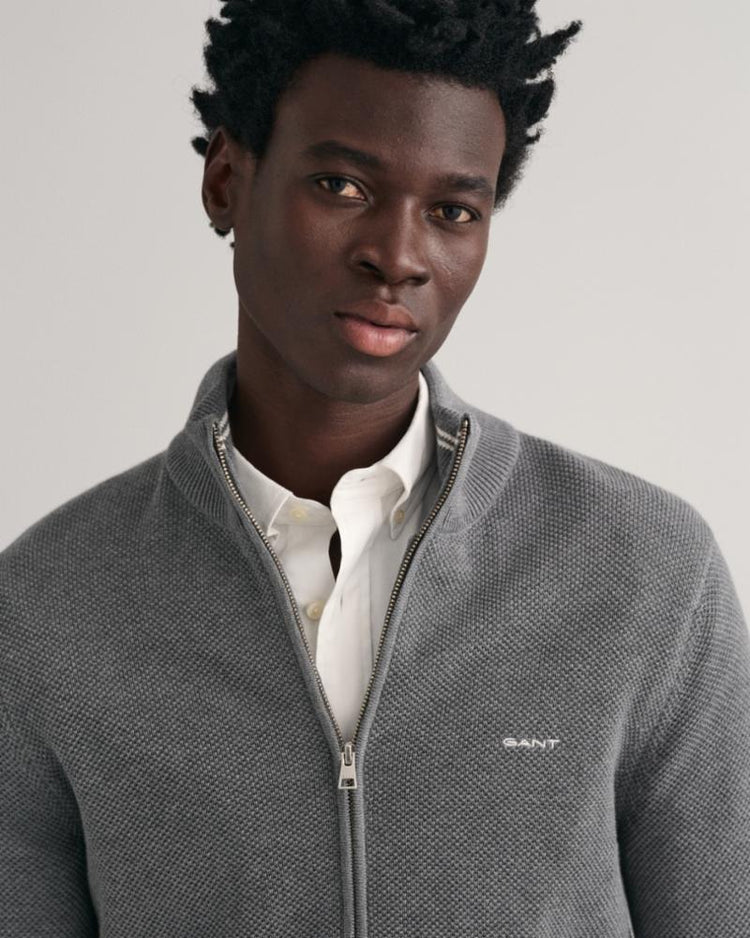 Gant Apparel Mens COTTON PIQUE ZIP CARDIGAN 092/DARK GREY MELANGE