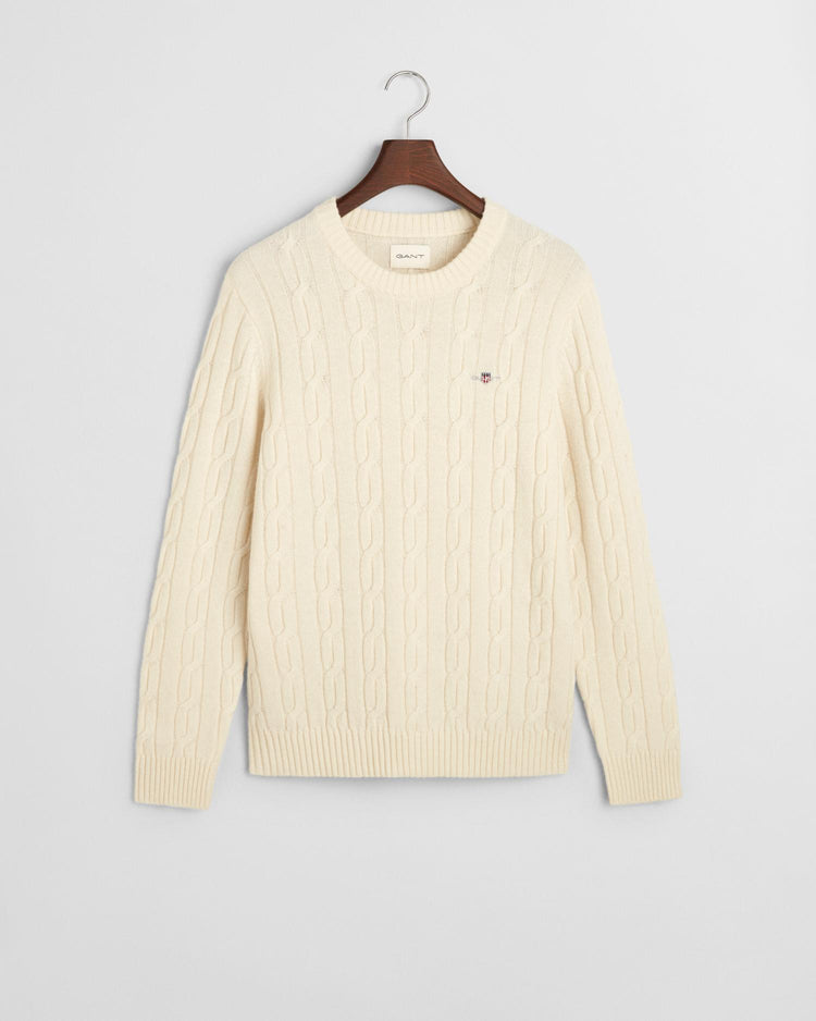 Gant Apparel Mens LAMBSWOOL CABLE C NECK 130/CREAM