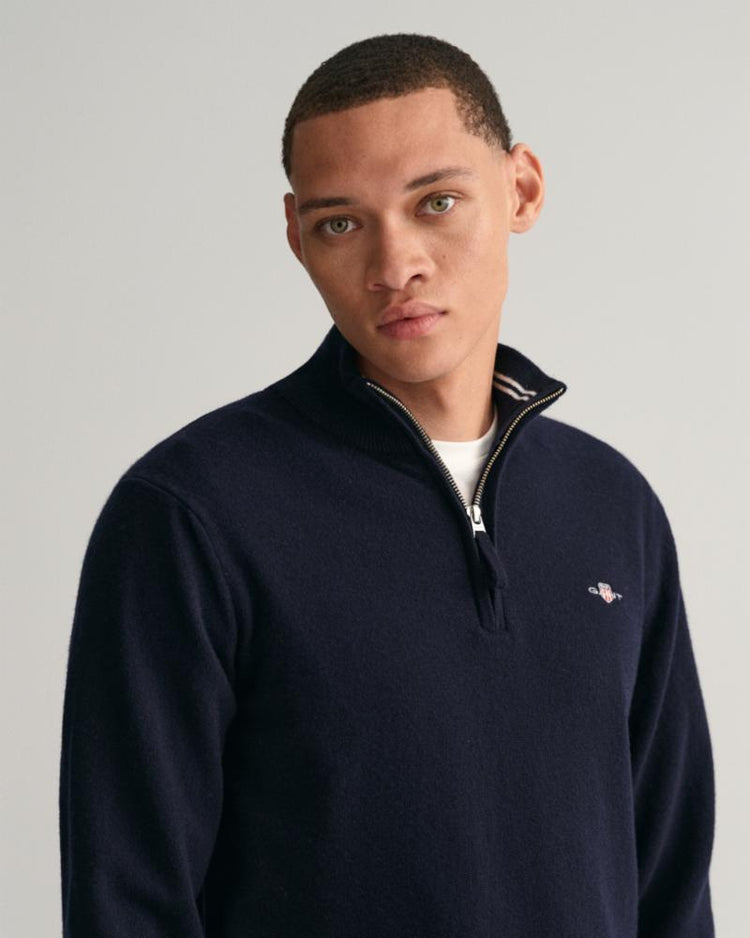 Gant Apparel Mens SUPERFINE LAMBSWOOL HALF ZIP 410/MARINE