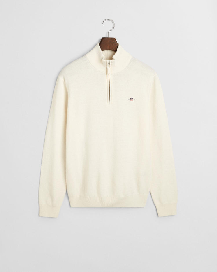 Gant Apparel Mens SUPERFINE LAMBSWOOL HALF ZIP 130/CREAM