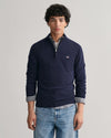 Gant Apparel Mens SUPERFINE LAMBSWOOL HALF ZIP 480/DARK NAVY MELANGE