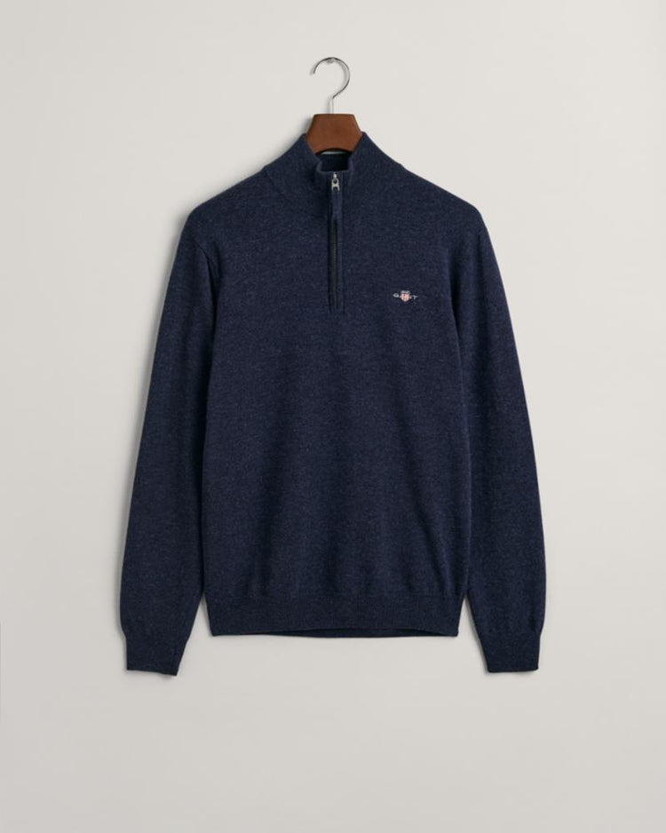 Gant Apparel Mens SUPERFINE LAMBSWOOL HALF ZIP 480/DARK NAVY MELANGE