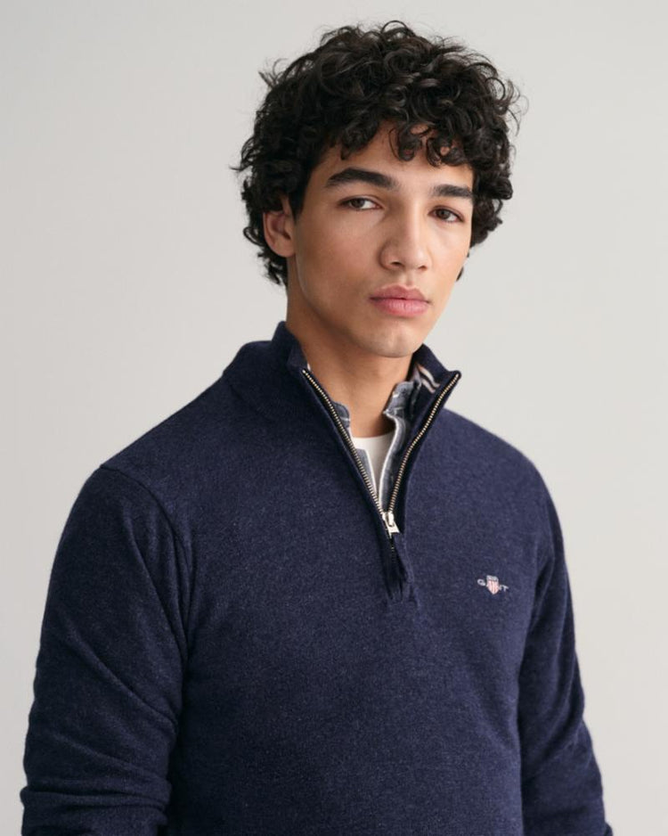 Gant Apparel Mens SUPERFINE LAMBSWOOL HALF ZIP 480/DARK NAVY MELANGE