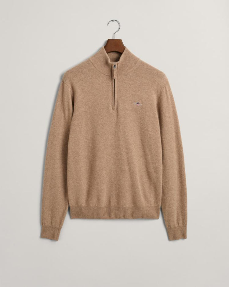 Gant Apparel Mens SUPERFINE LAMBSWOOL HALF ZIP 295/DK SAND MELANGE