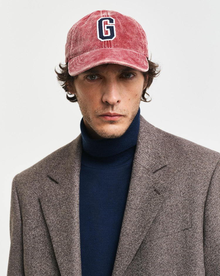 Gant Apparel Mens G BADGE WASHED CORD CAP 604-PLUMPED/RED