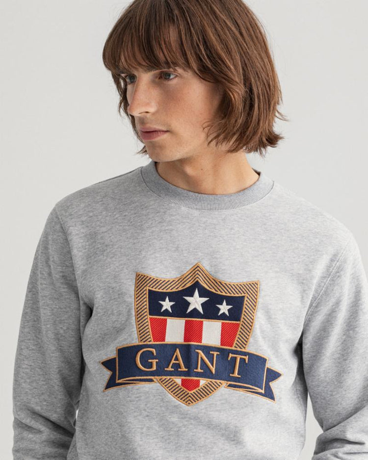 Gant Apparel Mens GANT BANNER LG SHIELD C-NECK 93/GREY MELANGE