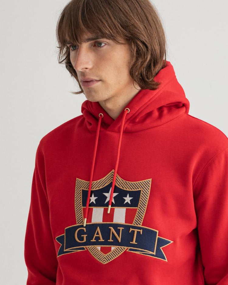 Gant Apparel Mens GANT BANNER SHIELD HOODIE 630/EQUESTRIAN RED