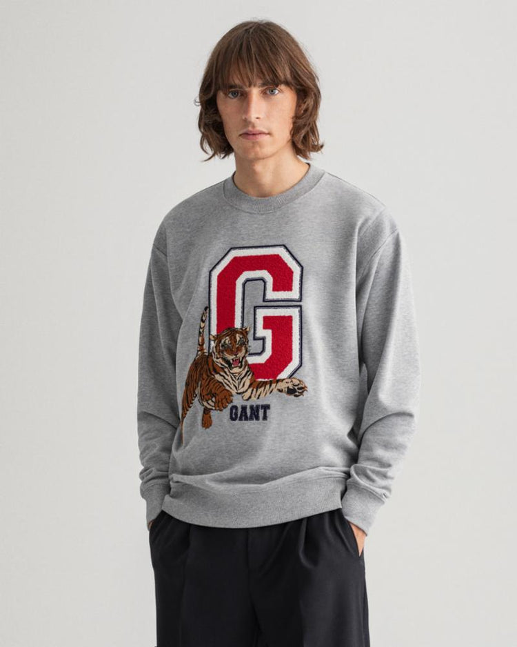 Gant Apparel Mens TIGER SWEAT C-NECK 93/GREY MELANGE