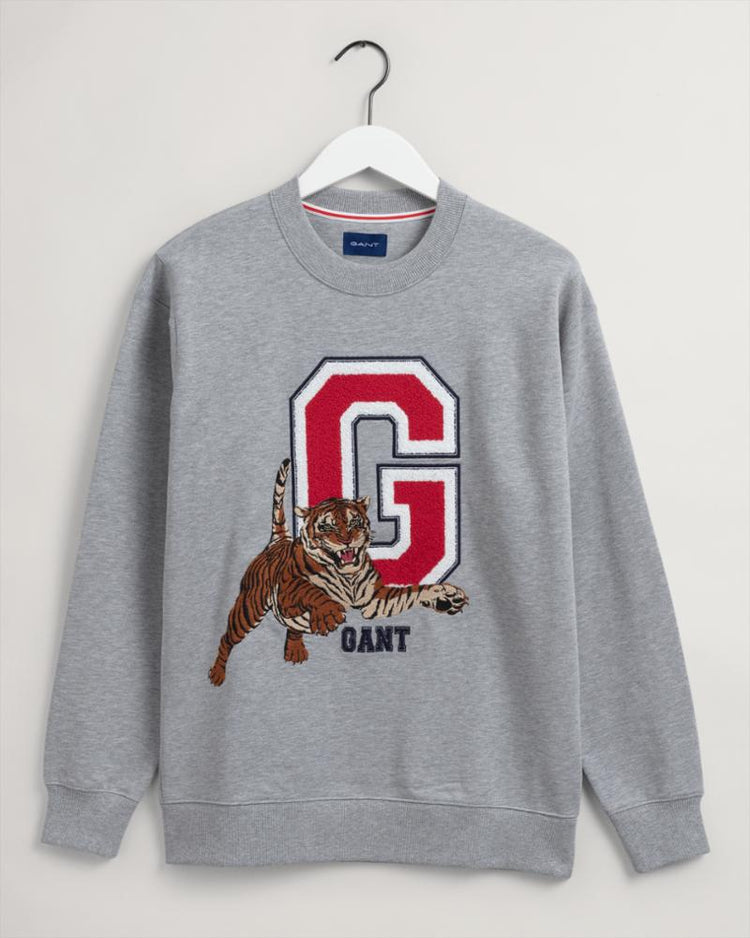 Gant Apparel Mens TIGER SWEAT C-NECK 93/GREY MELANGE