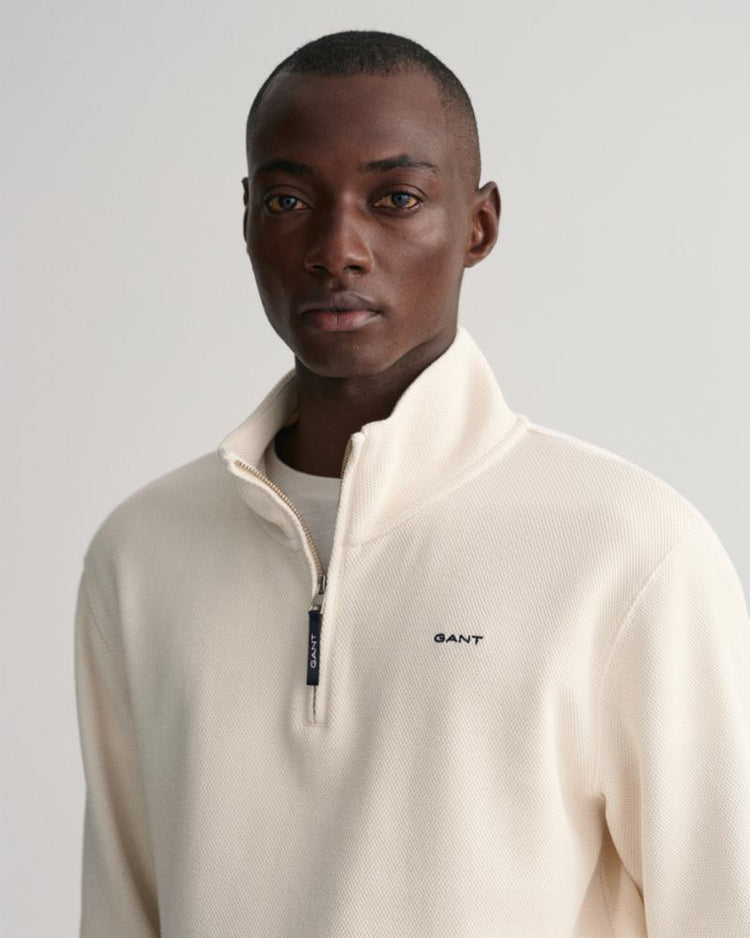 Gant Apparel Mens WAFFLE TEXTURE HALF ZIP 130/CREAM