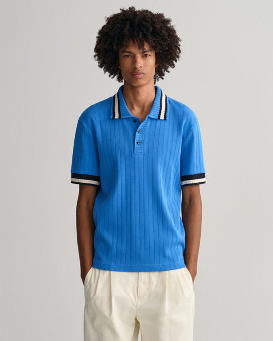 Gant Apparel Mens DROPPED NEEDLE SS PIQUE 471/DAY BLUE