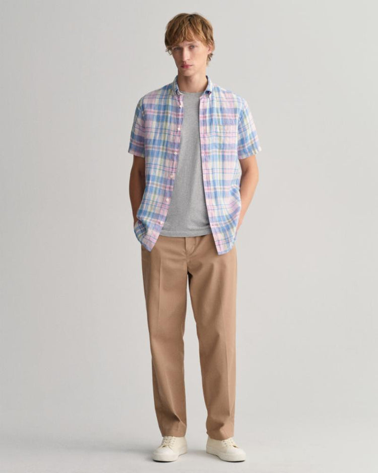 Gant Apparel Mens REG LINEN MADRAS SHIRT SS 637/CALIFORNIA PINK