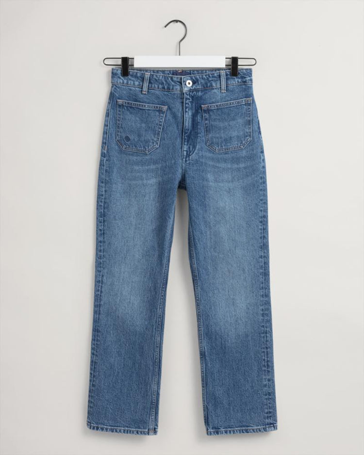 Gant Apparel Womens CROPPED FLARE JEANS 972/MID BLUE BROKEN IN