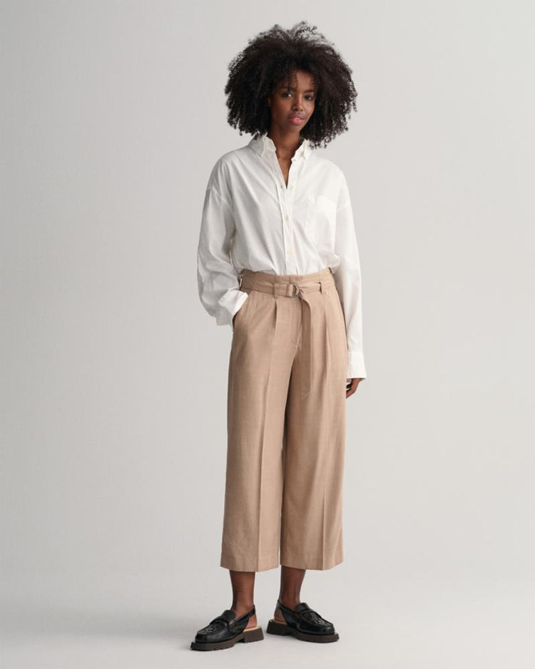 Gant Apparel Womens WIDE CROPPED BELTED PANTS 209/HORN BEIGE