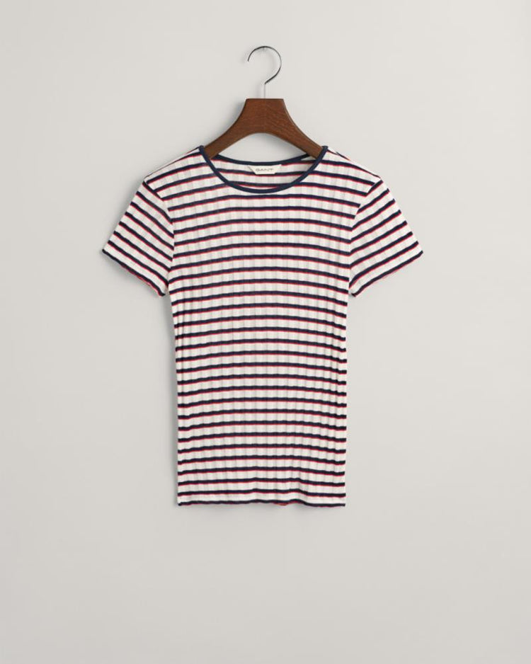 Gant Apparel Womens STRIPED RIBBED SS T-SHIRT 409/CLASSIC BLUE