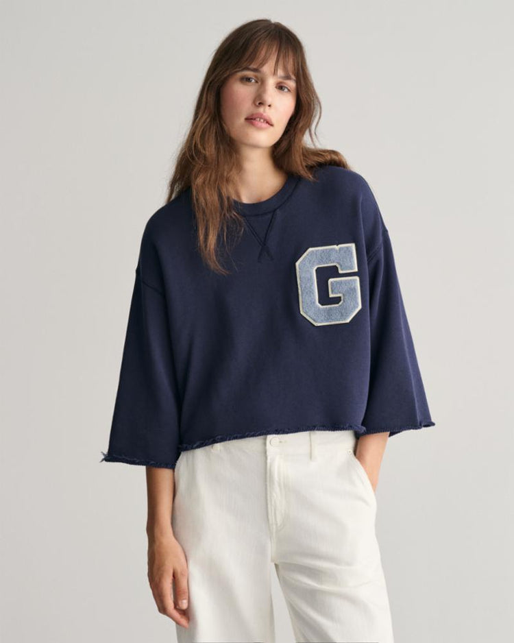 Gant Apparel Womens G-BADGE CROPPED SS C-NECK SWEAT 409/CLASSIC BLUE