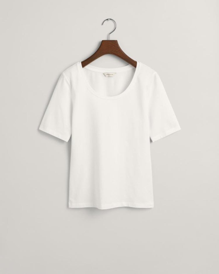 Gant Apparel Womens SLIM COT/ELA SS SCOOP NECK TOP 110/WHITE