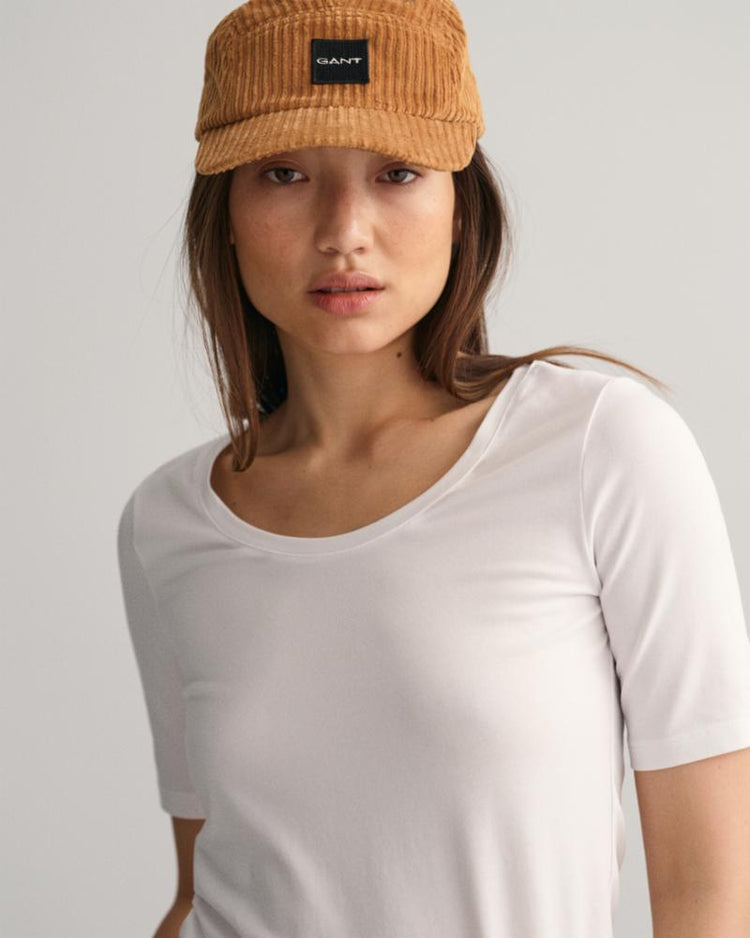 Gant Apparel Womens SLIM COT/ELA SS SCOOP NECK TOP 110/WHITE