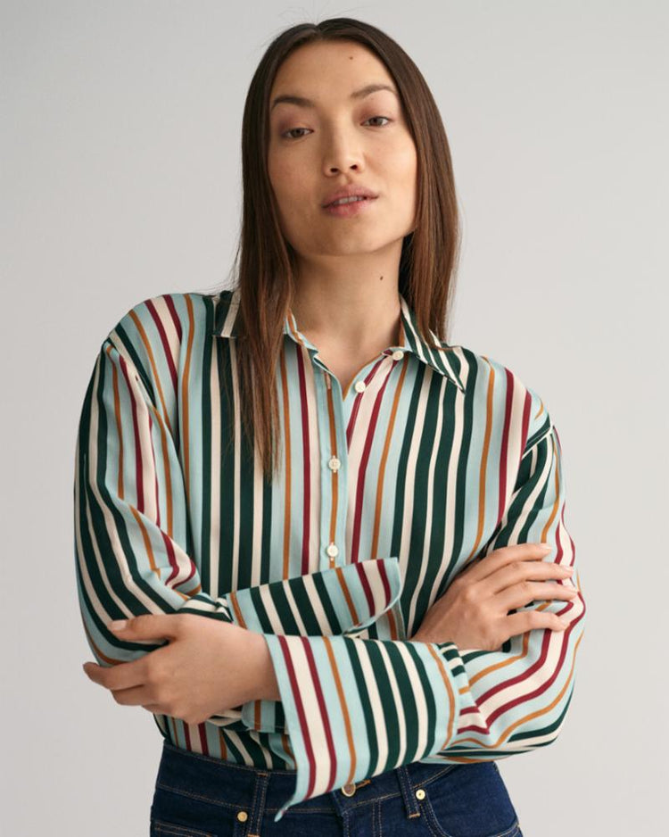 Gant Apparel Womens RELAXED MULTI STRIPED SHIRT 467/DUSTY TURQUOISE