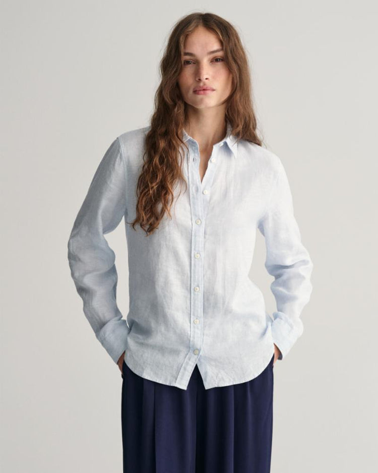 Gant Apparel Womens REG LINEN CHAMBRAY SHIRT 455/LIGHT BLUE