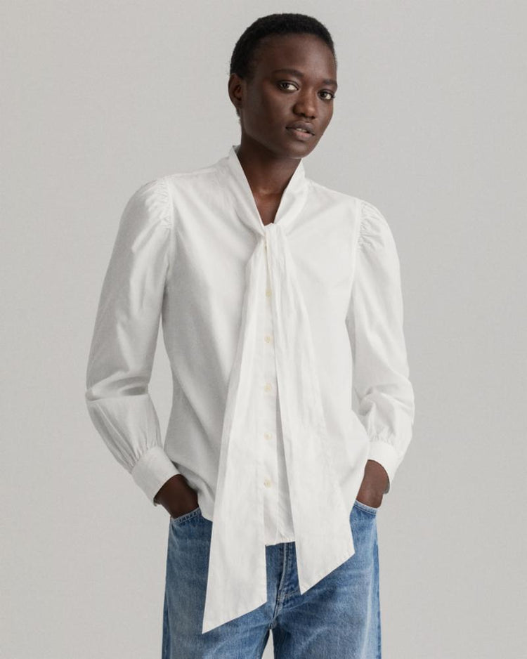 Gant Apparel Womens GMT WASHED OXFORD BOW SHIRT 113/EGGSHELL