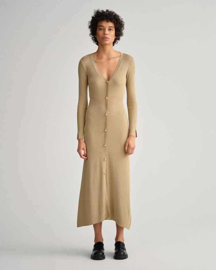Gant Apparel Womens RIB CARDIGAN DRESS 102/GOLD