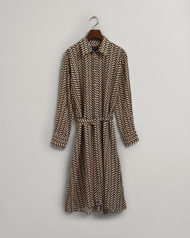 Gant Apparel Womens GEOMETRIC A-LINE SHIRT DRESS 274/RICH BROWN