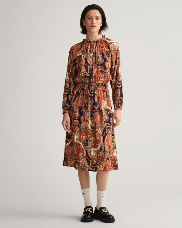 Gant Apparel Womens PAISLEY BOATNECK DRESS 824/GOLDEN ORANGE