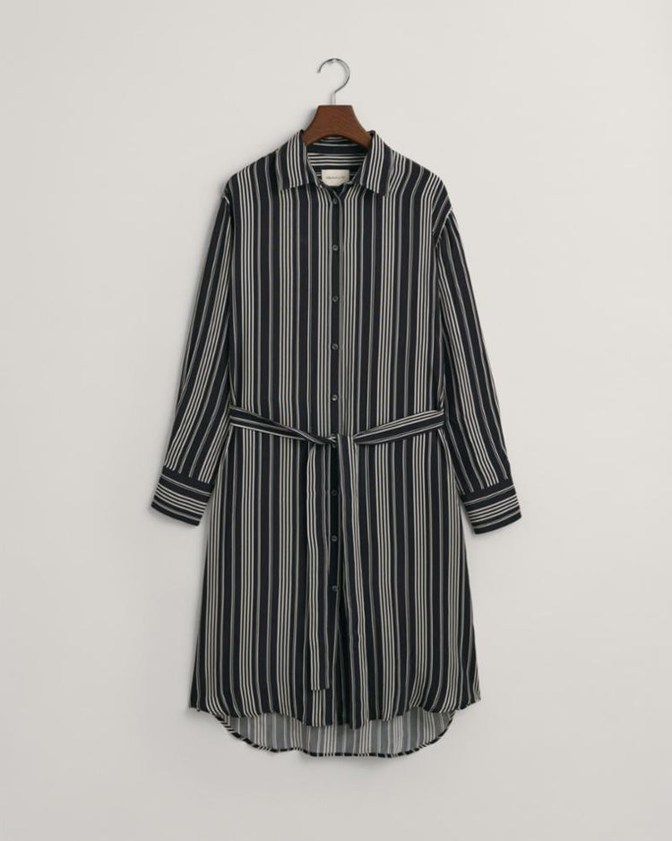 Gant Apparel Womens REL STRIPED A-LINE SHIRT DRESS 19/EBONY BLACK