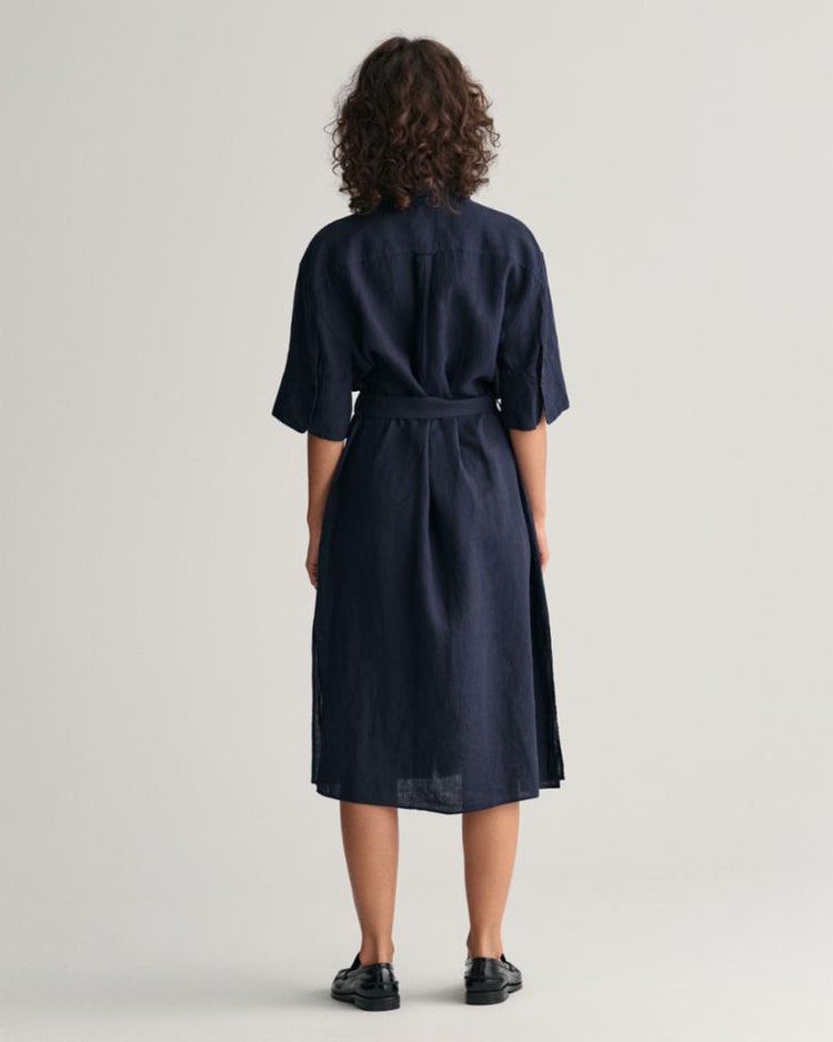 Gant Apparel Womens REL LINEN SS SHIRT DRESS 433/EVENING BLUE