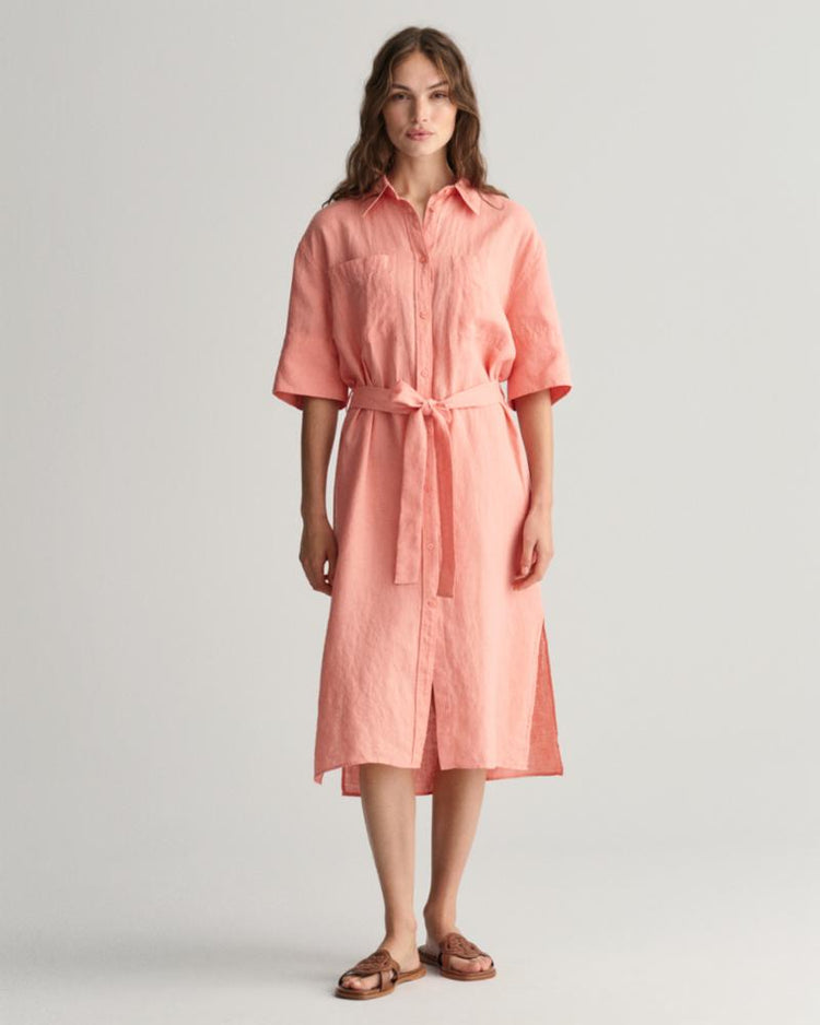 Gant Apparel Womens REL LINEN SS SHIRT DRESS 624/PEACHY PINK