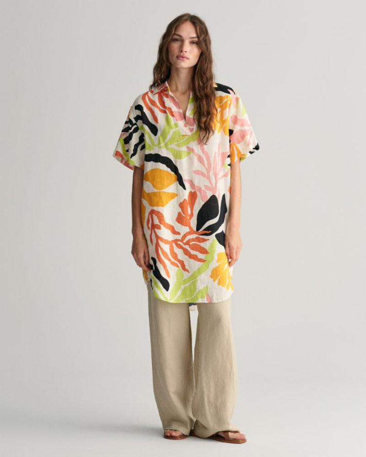 Gant Apparel Womens REL PALM PRINT SS LINEN CAFTAN 779/MEDAL YELLOW