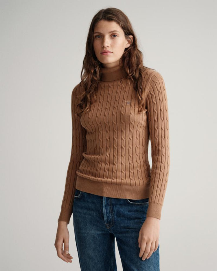 Gant Apparel Womens STRETCH COTTON CABLE TURTLE NECK 210/ROASTED WALNUT
