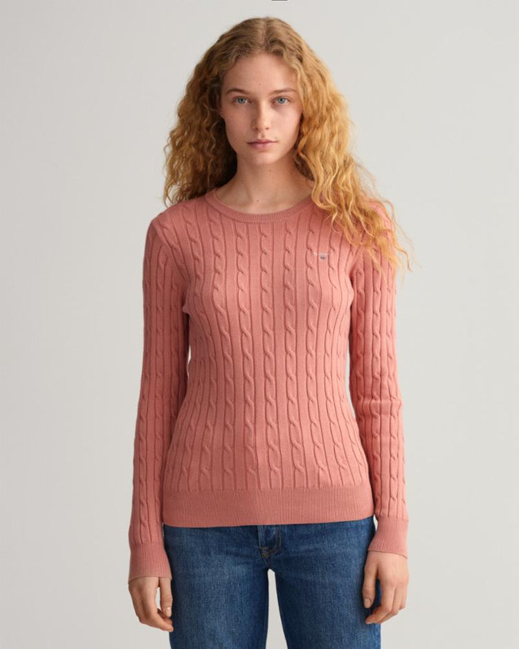 Gant Apparel Womens STRETCH COTTON CABLE C-NECK 602/TERRACOTTA PINK