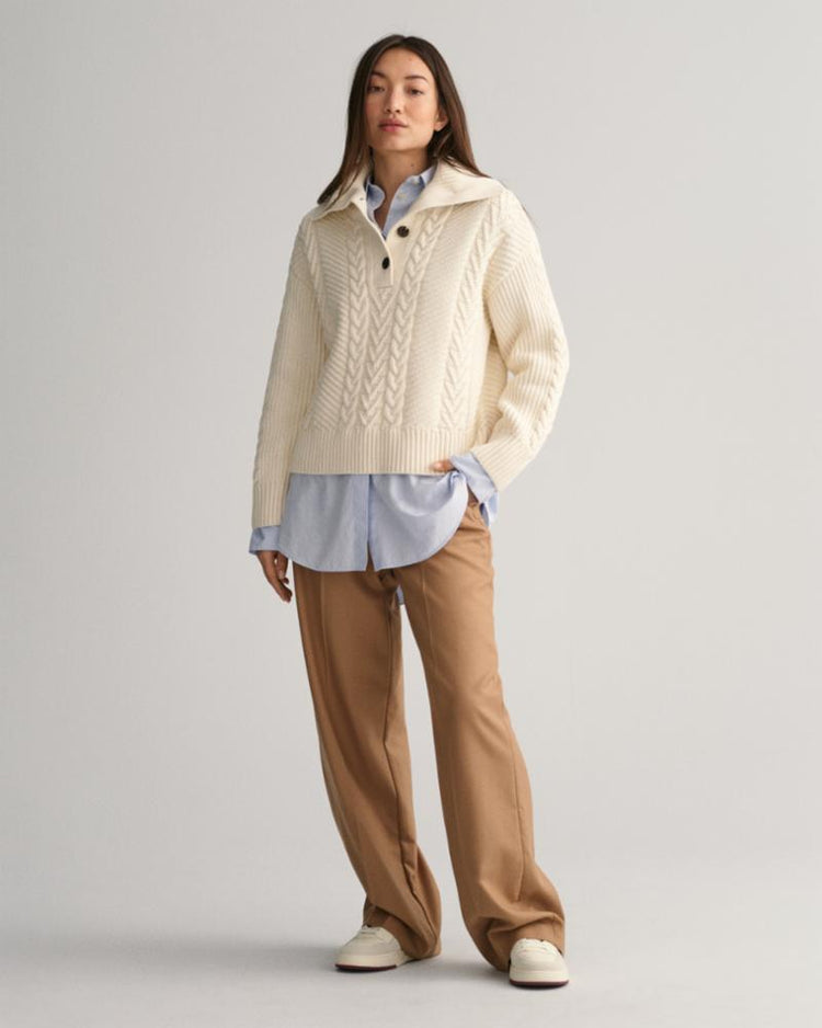Gant Apparel Womens CABLE TEXTURE BUTTONED ROLL NECK 130/CREAM