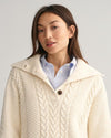 Gant Apparel Womens CABLE TEXTURE BUTTONED ROLL NECK 130/CREAM